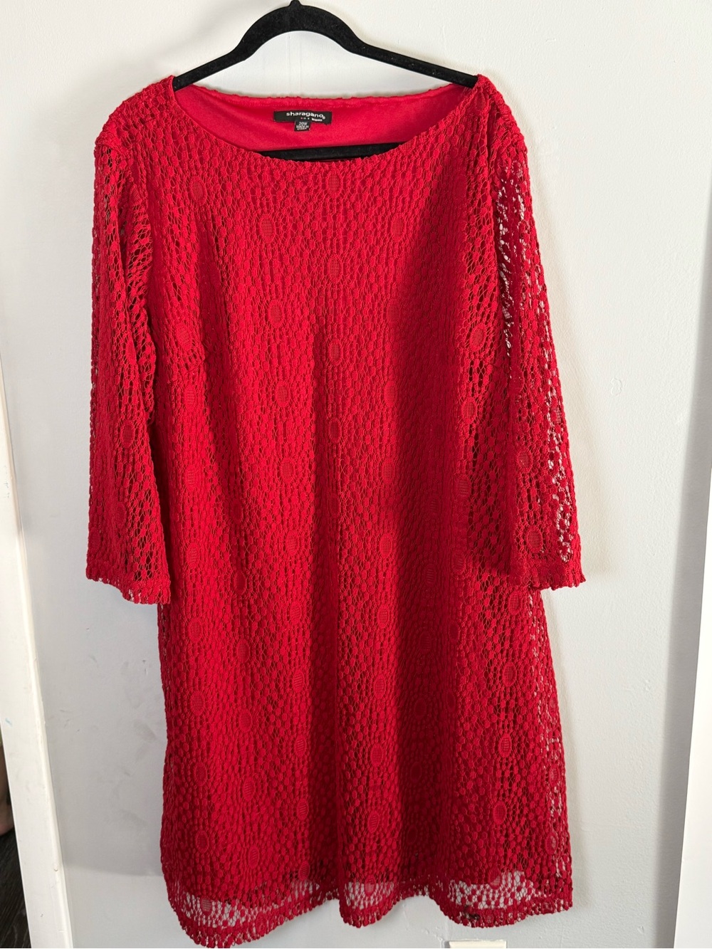 Sharagano Red Lace Long Sleeve Shift Dress